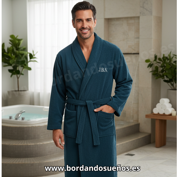 Albornoz Adulto Personalizado | Nombre Bordado Azul luz de luna