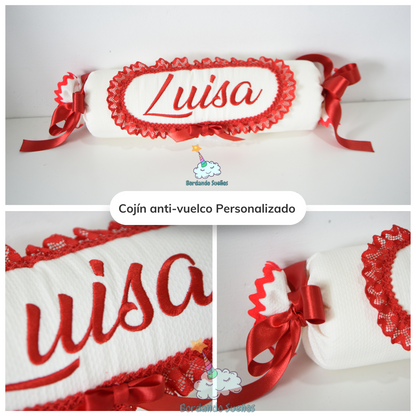 Caramelo tela de piqué | Nombre bordado + encajes y lazo