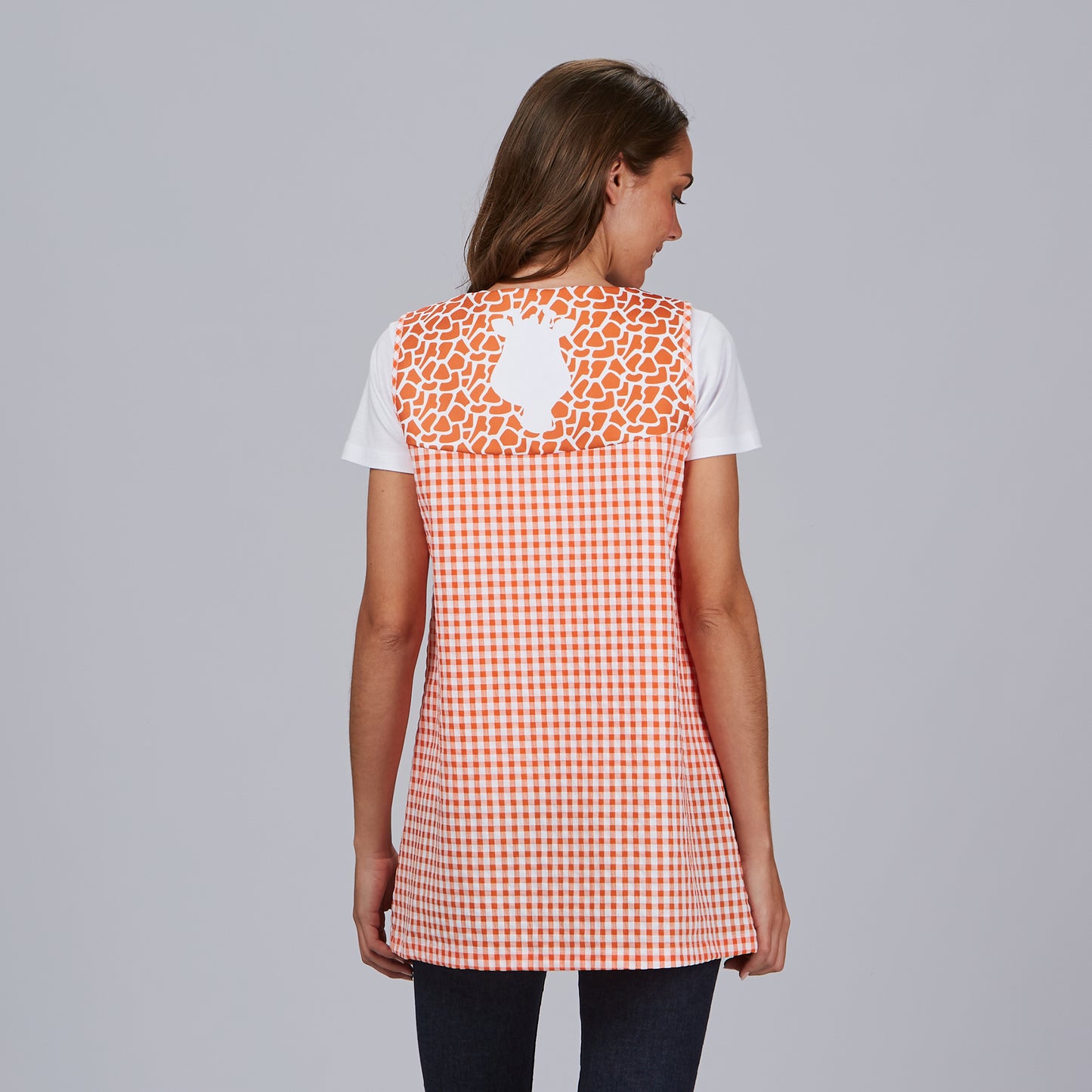 Blusa Laboral Mujer "Kenia" Vichy Naranja – Sostenible, Personalizable y Confort Laboral