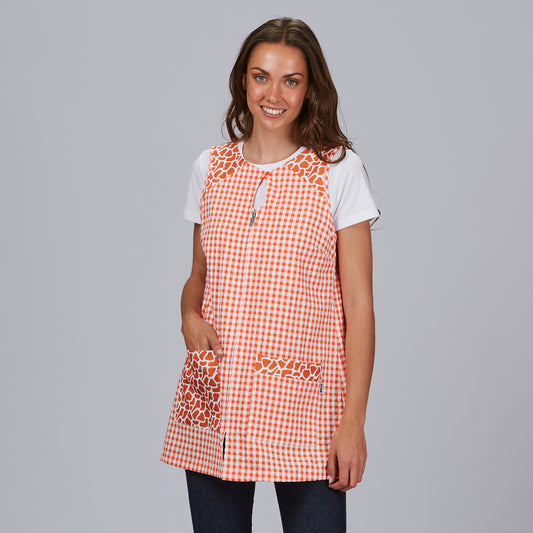 Blusa Laboral Mujer "Kenia" Vichy Naranja – Sostenible, Personalizable y Confort Laboral