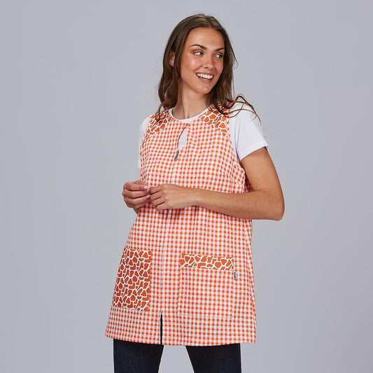 Blusa Laboral Mujer "Kenia" Vichy Naranja – Sostenible, Personalizable y Confort Laboral