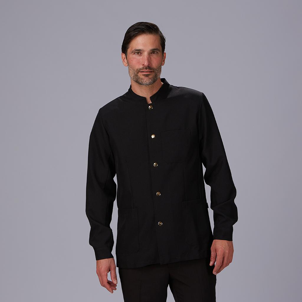 CHAQUETA HOMBRE MAO NEGRA BOTON DORADO